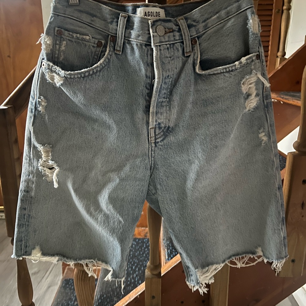 AGOLDE ‘90s Long Cutoff Distressed Denim Shorts size 24